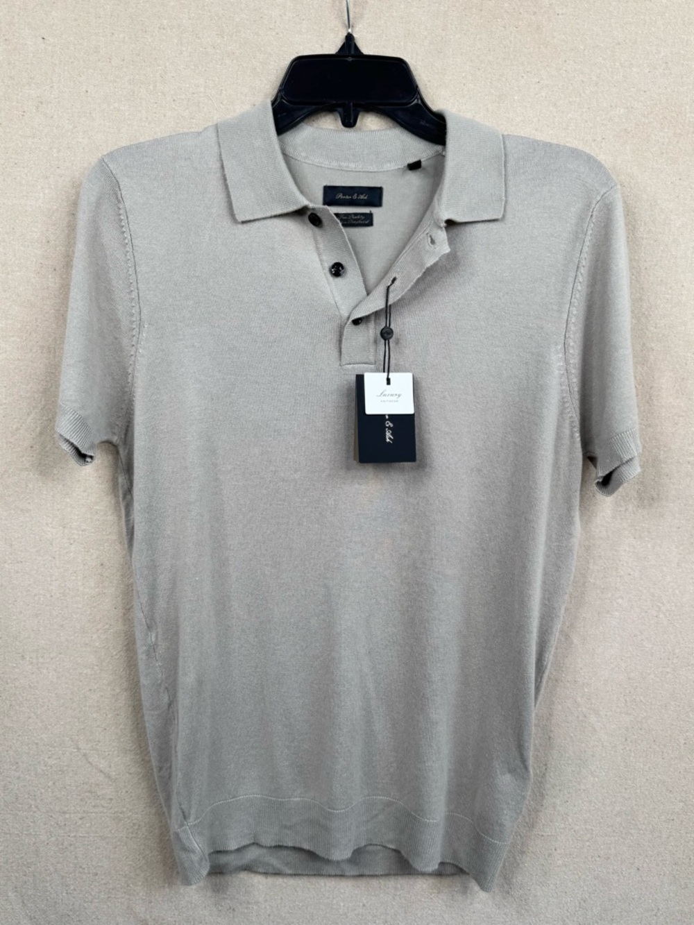 Porter & Ash Mens Polo Shirt Size S Light Gray Fine Knit Short Sleeve